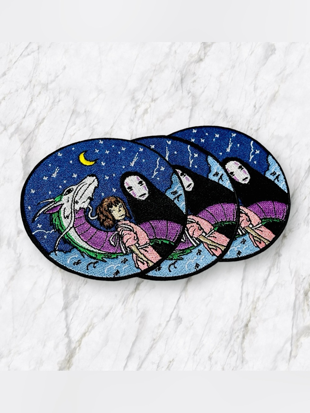 No-Face Spirited Away Embroidered Patch - Blue & Pink